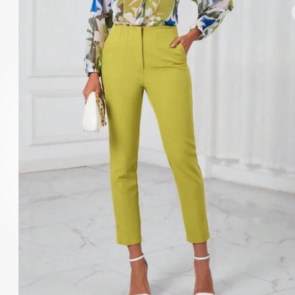Zara Pants - Zara High Waist Tapered Leg Pants in Lime Green